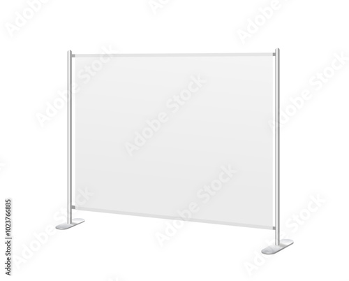 Empty information board. Mockup with white outdoor advertising stand. Info booth. Promo banner or billboard for product presentation. Realistic 3D vector illustration isolated on white background