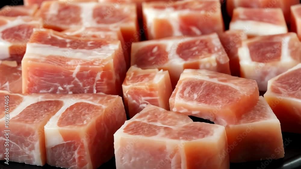 Fresh, raw pork cubes are ready for cooking Fresh, raw pork cubes are ready for cooking