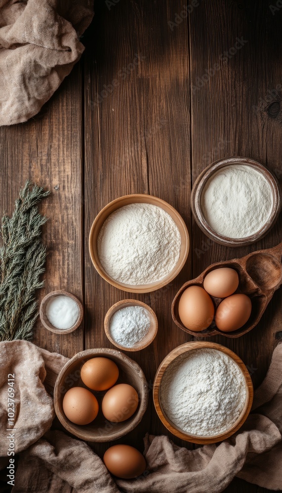 Creating a rustic cake baking ingredients and recipe in a charming rural kitchen setting Creating a rustic cake baking ingredients and recipe in a charming rural kitchen setting
