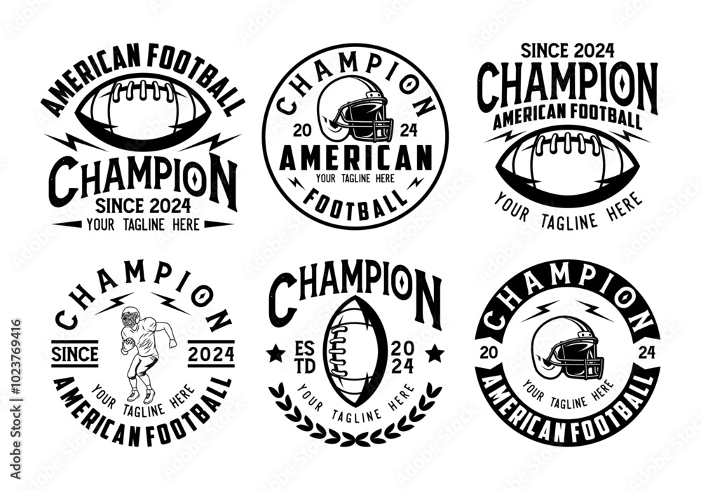 Obraz premium Set of sports logos, games in American football. Football logos collection. American football league labels, emblems and design elements