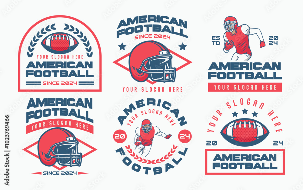 Set of sports logos, games in American football. Football logos collection. American football league labels, emblems and design elements Set of sports logos, games in American football. Football logos collection. American football league labels, emblems and design elements