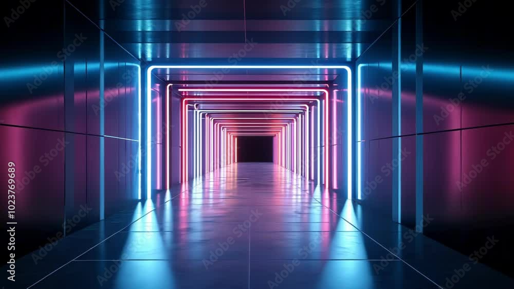 A futuristic hallway illuminated by vibrant neon lights creating a surreal atmosphere. A futuristic hallway illuminated by vibrant neon lights creating a surreal atmosphere.
