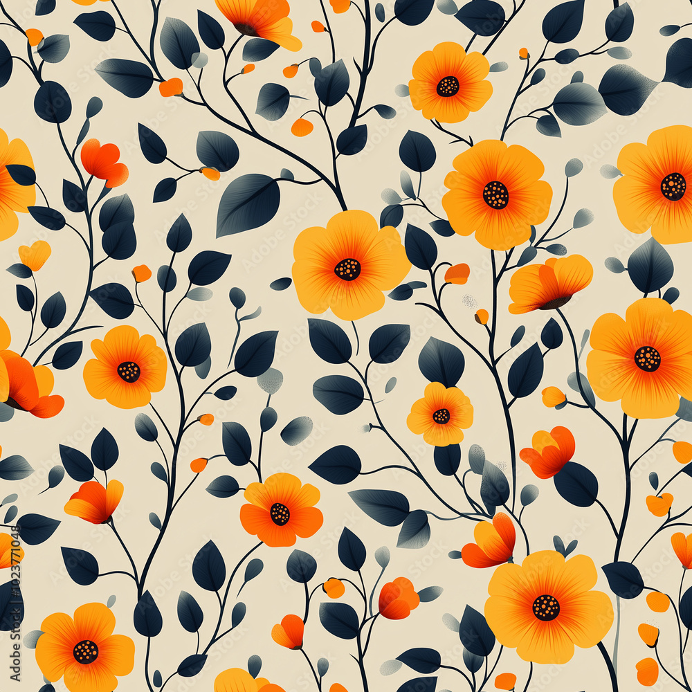 Tiny autumn colored flowers - seamless pattern, flat design Tiny autumn colored flowers - seamless pattern, flat design