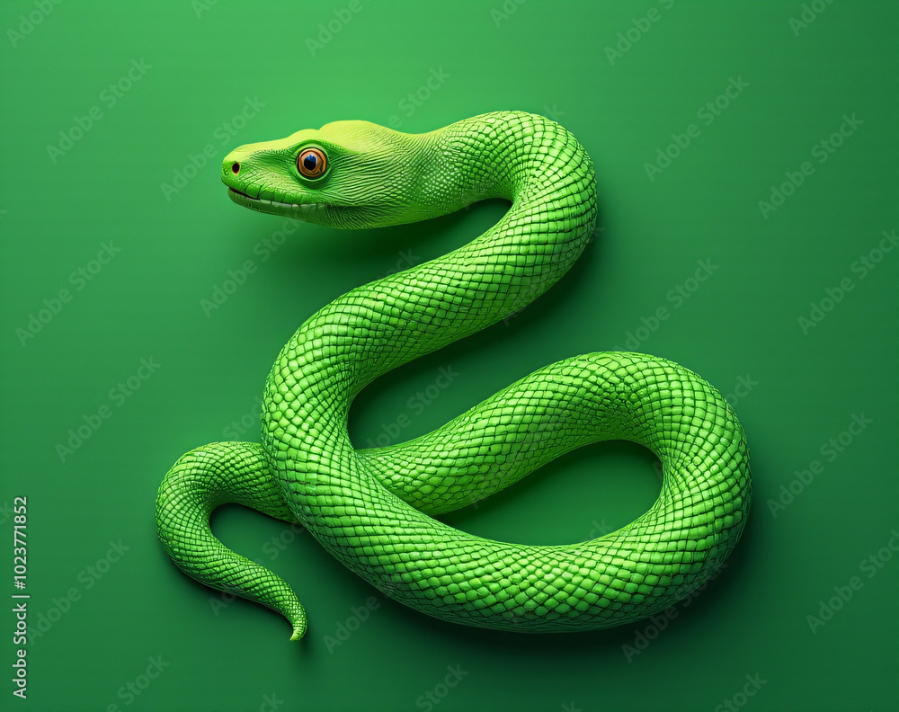 Naklejka premium A vibrant green snake has been chosen as the iconic emblem representing the spirit of the year 2025._00001_