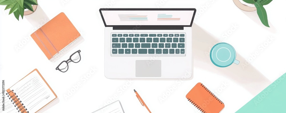 Remote Workspace with Laptop and Stationery Items Remote Workspace with Laptop and Stationery Items