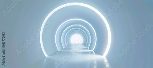 Fototapeta Naklejka Na Ścianę i Meble -  Empty white tunnel, futuristic 3d rendering style abstract corridor. Futuristic empty floor and wall background technology interior concept.