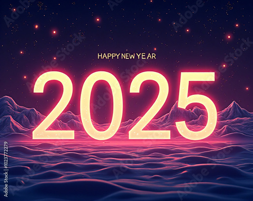 The 2025 Happy New Year design theme incorporates a mesmerizing combination of bright hues and stylized illustrations for a modern feel._00001_ photo