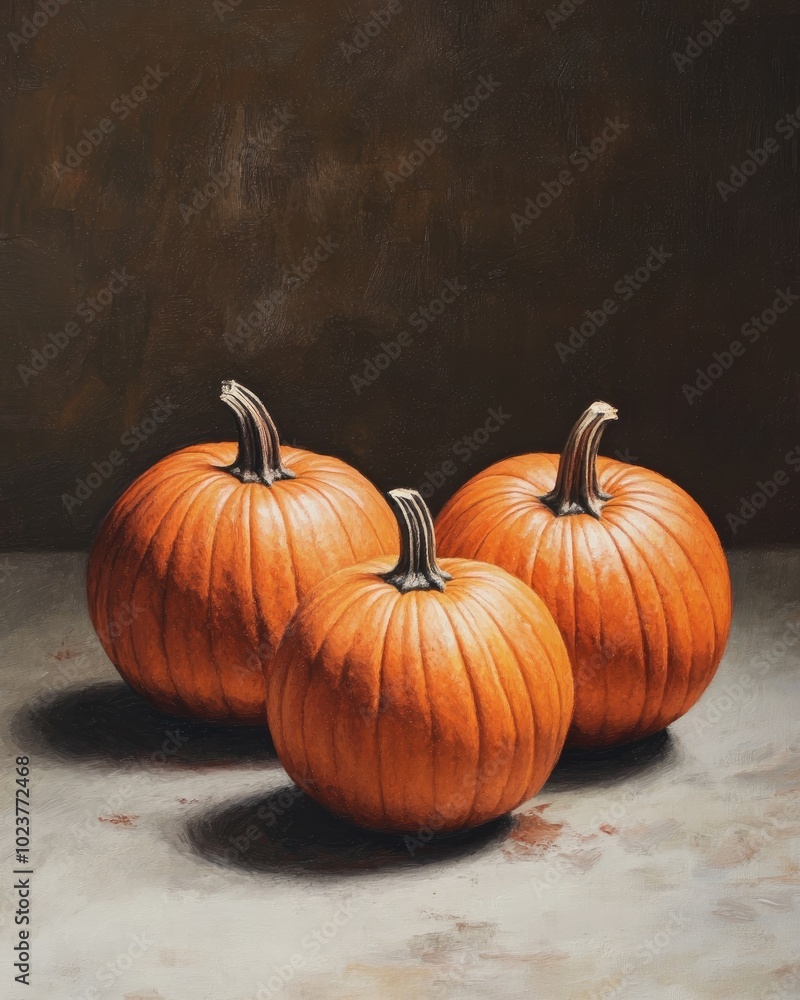 Fresh farm pumpkins with stem on concrete floor Fresh farm pumpkins with stem on concrete floor