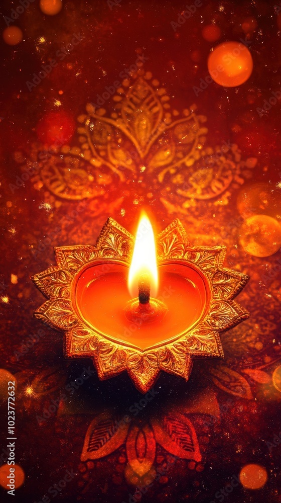 A heart-shaped diya glows on a vibrant backdrop during a festive celebration A heart-shaped diya glows on a vibrant backdrop during a festive celebration