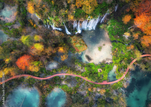 Aerial view of waterfall in...