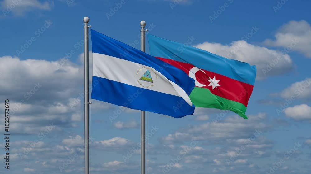 Azerbaijan and Nicaragua flags flying together, video concept of the relationship, two country cooperation concept Azerbaijan and Nicaragua flags flying together, video concept of the relationship, two country cooperation concept