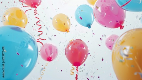 Wallpaper Mural Playful image of amusement park balloons and streamers, floating against a bright white background Torontodigital.ca