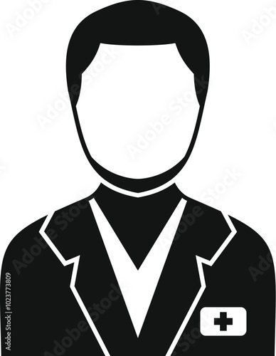 Simple black and white vector icon of a doctor wearing a lab coat, ideal for representing healthcare professionals