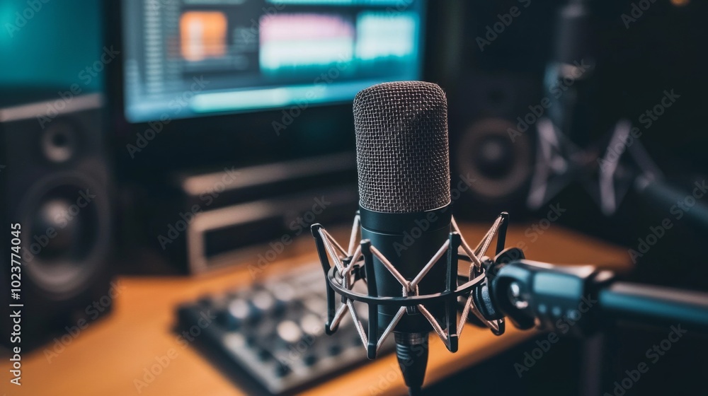 Microphone in a Recording Studio Setting Microphone in a Recording Studio Setting