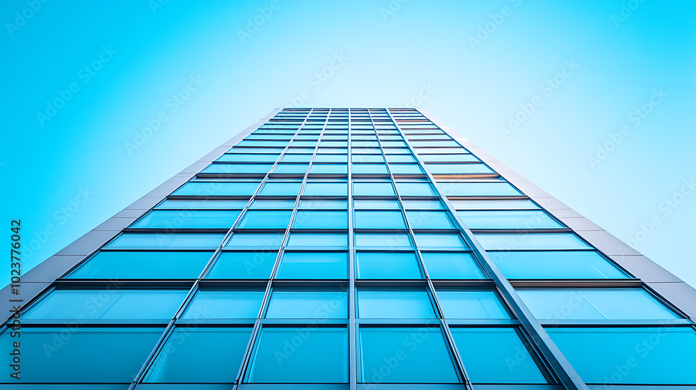 A towering modern skyscraper against a clear blue sky. A towering modern skyscraper against a clear blue sky.