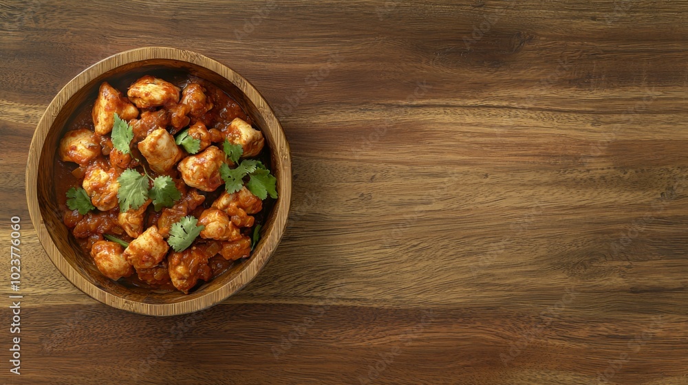 An Indian curry bowl with cilantro and naan bread served on a rustic table reflects comfort food. An Indian curry bowl with cilantro and naan bread served on a rustic table reflects comfort food.