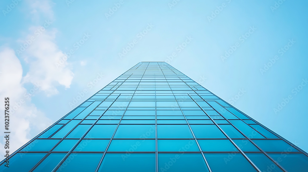 A towering modern skyscraper against a clear blue sky. A towering modern skyscraper against a clear blue sky.