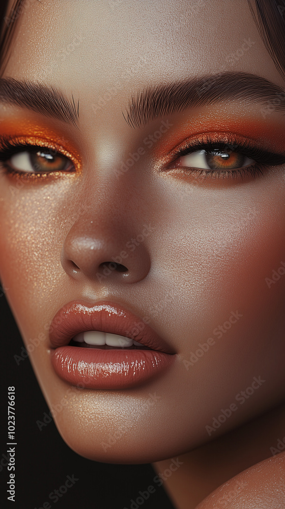 Editorial Beauty Portrait of a Woman with Bold Makeup and Glossy Lipstick Editorial Beauty Portrait of a Woman with Bold Makeup and Glossy Lipstick