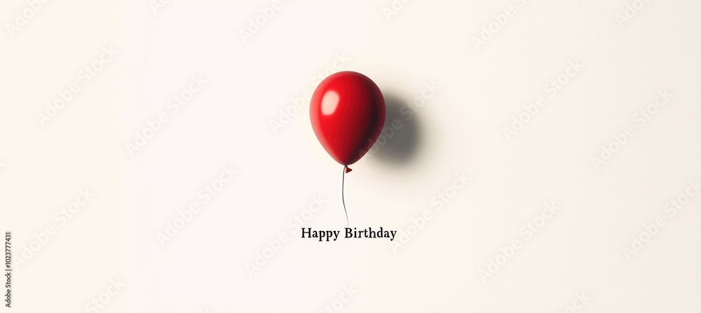 Minimalist Happy Birthday Card Design with Red Balloon and Modern Typography Minimalist Happy Birthday Card Design with Red Balloon and Modern Typography