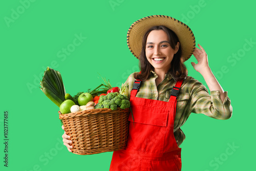 Female farmer with fresh ve...