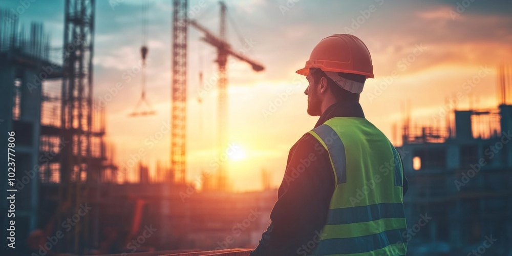 Civil engineer overseeing activities at a real estate construction site. Civil engineer overseeing activities at a real estate construction site.