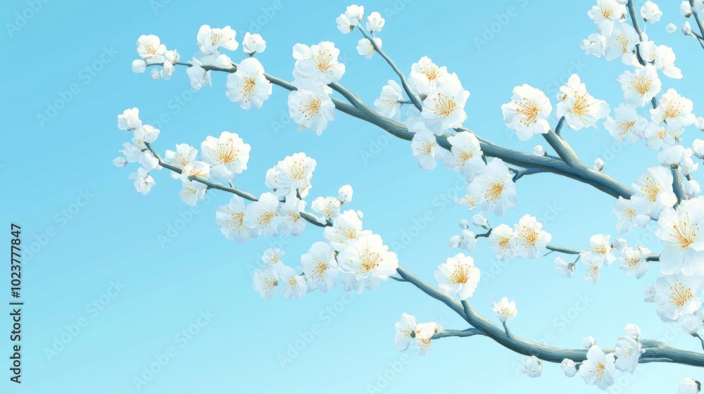 A serene branch of white blossoms against a clear blue sky, symbolizing beauty and renewal. A serene branch of white blossoms against a clear blue sky, symbolizing beauty and renewal.