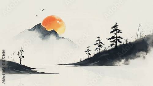 Eastern sun over the mountain