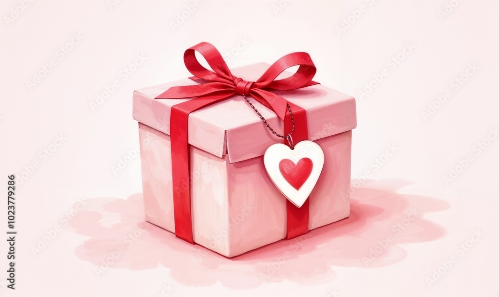 Festive pink gift box with a heart on a pink background with space to copy Festive pink gift box with a heart on a pink background with space to copy