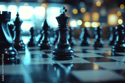 Strategic Chessboard in Dramatic Lighting Reflecting Corporate Strategy Concepts