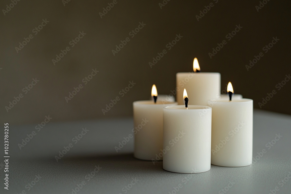Lighted white candles burning Lighted white candles burning
