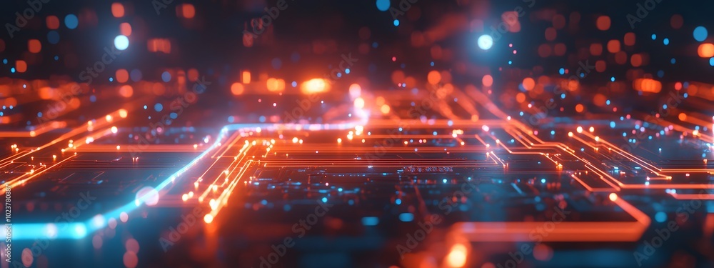 A background of a digital circuit board with glowing lines and neon lights, representing the high-tech nature of AI technology A background of a digital circuit board with glowing lines and neon lights, representing the high-tech nature of AI technology