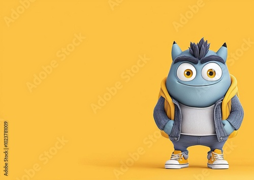 Playful 3D Character with Exaggerated Proportions Large Head and Feet in Vibrant Colors