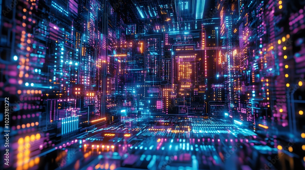 A background of a digital circuit board with glowing lines and neon lights, representing the high-tech nature of AI technology A background of a digital circuit board with glowing lines and neon lights, representing the high-tech nature of AI technology