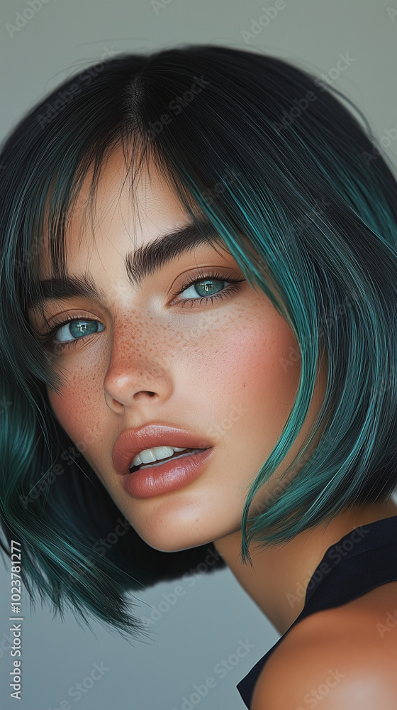 Editorial Beauty Portrait of a Woman with Bold Makeup and Glossy Lipstick Editorial Beauty Portrait of a Woman with Bold Makeup and Glossy Lipstick