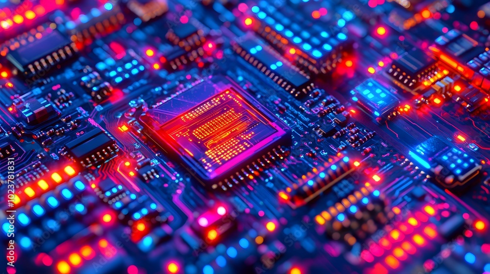 A background of a digital circuit board with glowing lines and neon lights, representing the high-tech nature of AI technology A background of a digital circuit board with glowing lines and neon lights, representing the high-tech nature of AI technology