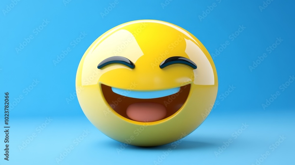 Fototapeta premium 3D Rendering of a Joyful Smiley Face Emoji on a Blue Background, Expressing Happiness
