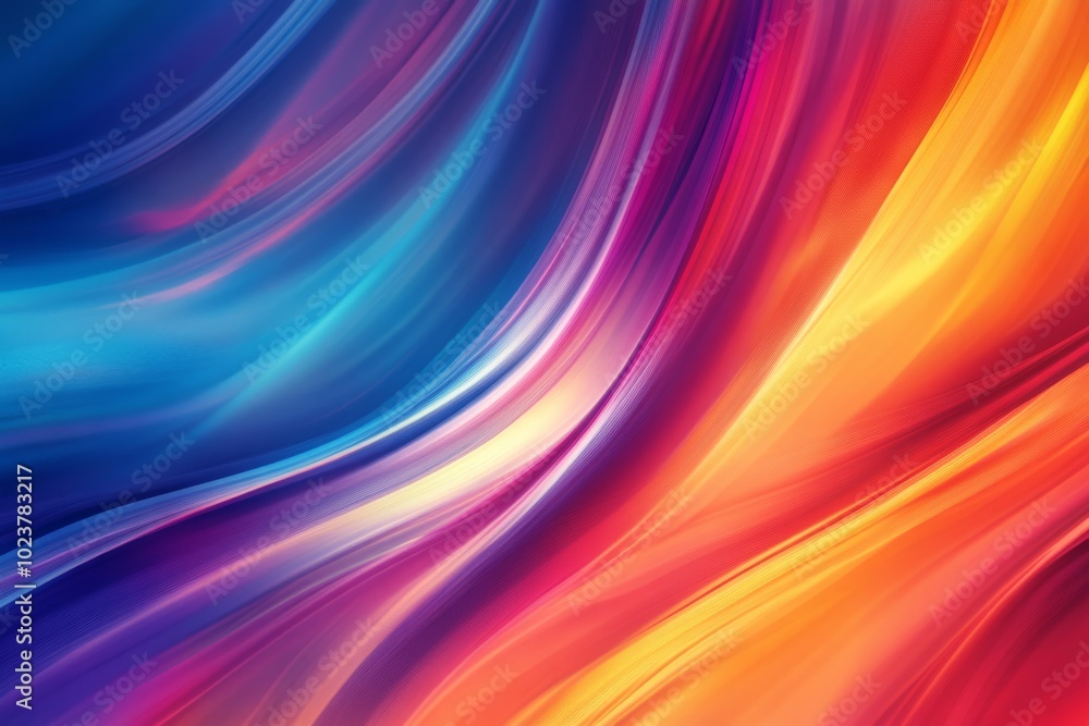 A colorful, abstract painting with a blue and orange stripe A colorful, abstract painting with a blue and orange stripe