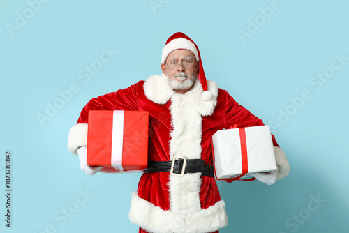 Santa Claus with gift boxes...