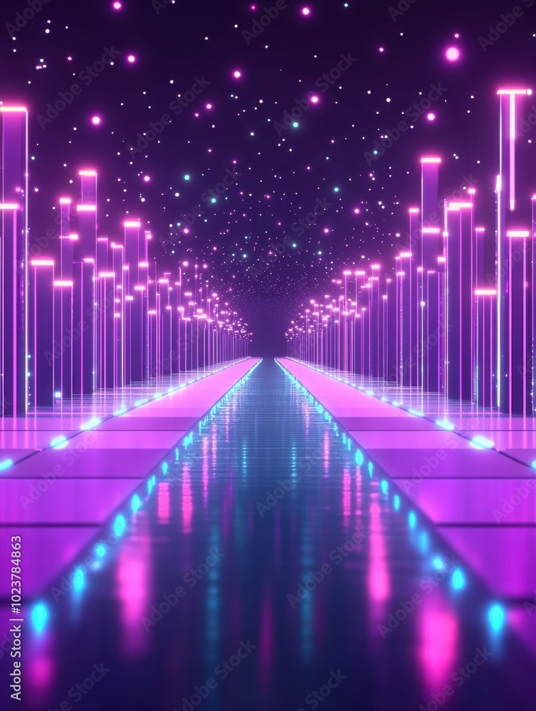 Captivating Neon Lit Urban Pathway Bathed in Vibrant Ethereal Glow and Surreal Ambiance Captivating Neon Lit Urban Pathway Bathed in Vibrant Ethereal Glow and Surreal Ambiance