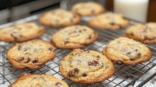 Freshly Baked Chocolate Chip Cookies on Cooling Rack