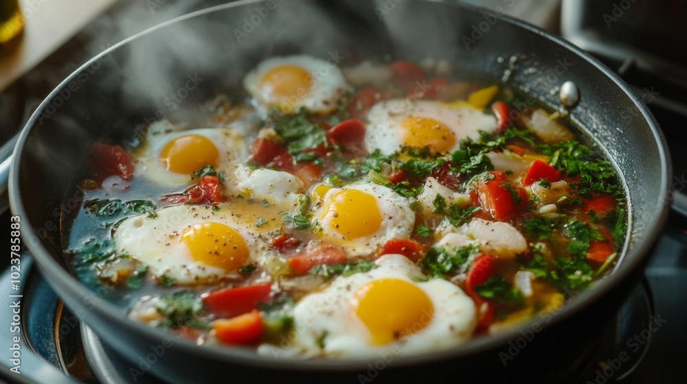 Colorful Egg Dish Cooking with Fresh Vegetables Colorful Egg Dish Cooking with Fresh Vegetables