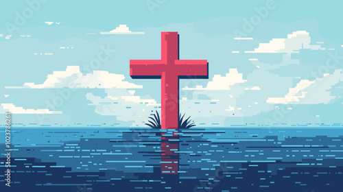 Flat vector illustration of a cross the religious symbol of christianity religion icon