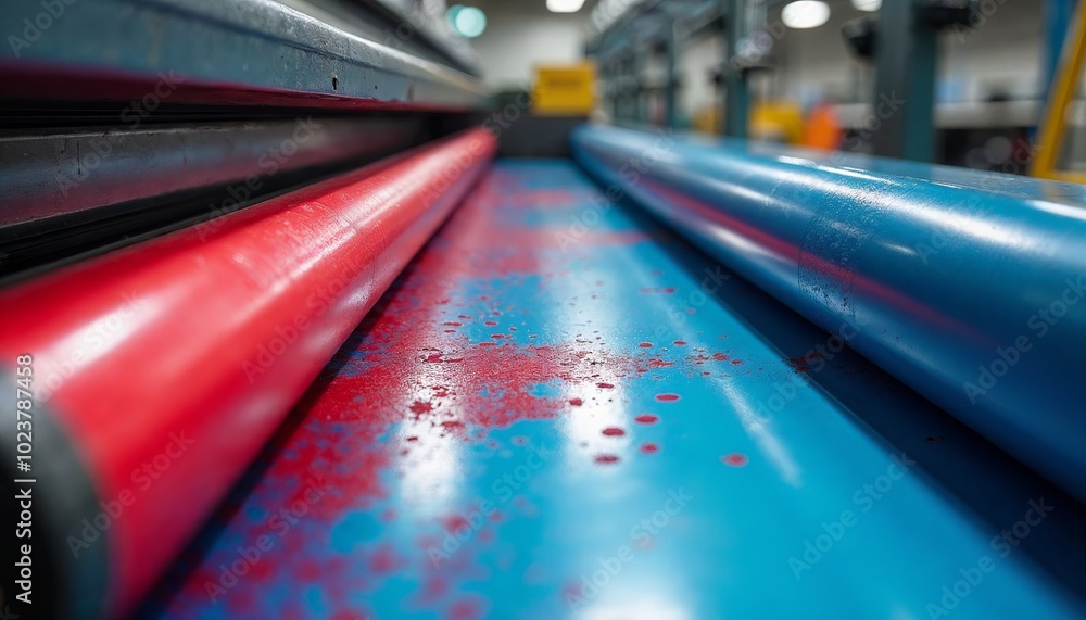 Vibrant Bowling Alley Scene Featuring Red and Blue Lanes with Blurred Background for Entertainment and Leisure Use Vibrant Bowling Alley Scene Featuring Red and Blue Lanes with Blurred Background for Entertainment and Leisure Use