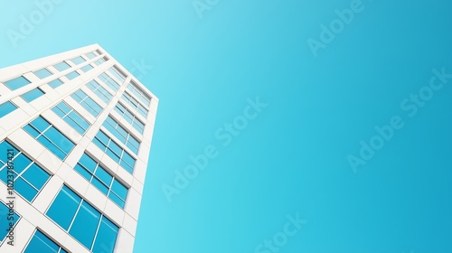 Selfcleaning glass technology in a modern architecture building under a clear blue sky, Selfcleaning surfaces, Architectural innovations photo