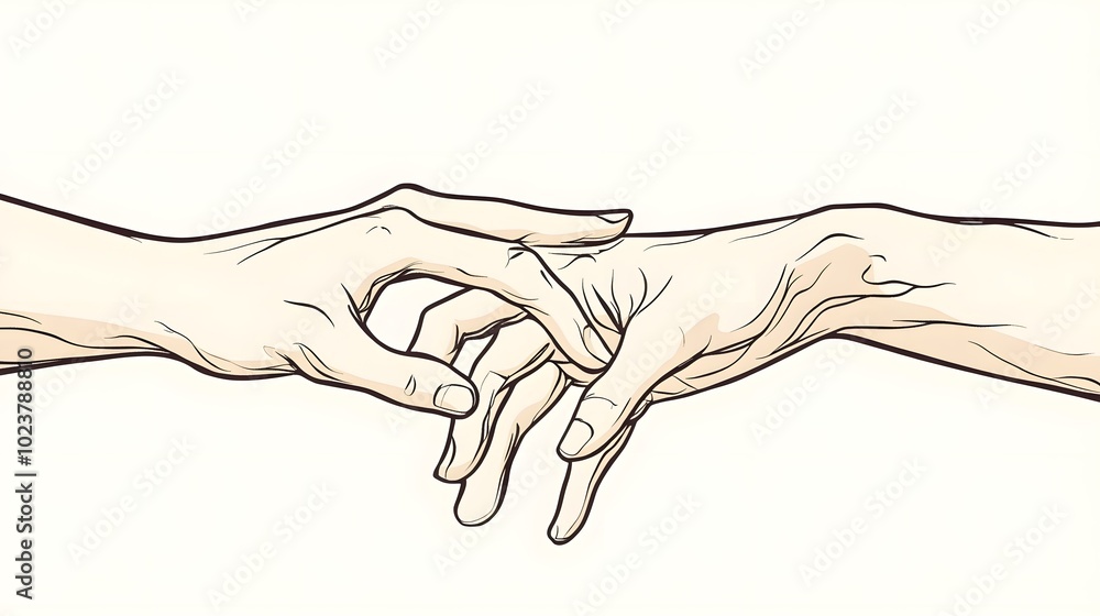 A pair of hands clasped together, vector line drawing, simple lines A pair of hands clasped together, vector line drawing, simple lines