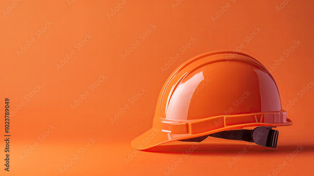 Hard hat helmet for construction safety on an orange background with copy space for your text. Safety worker equipment. Hard hat helmet for construction safety on an orange background with copy space for your text. Safety worker equipment.