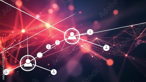 Abstract digital network with glowing nodes and connections on a dark background.
