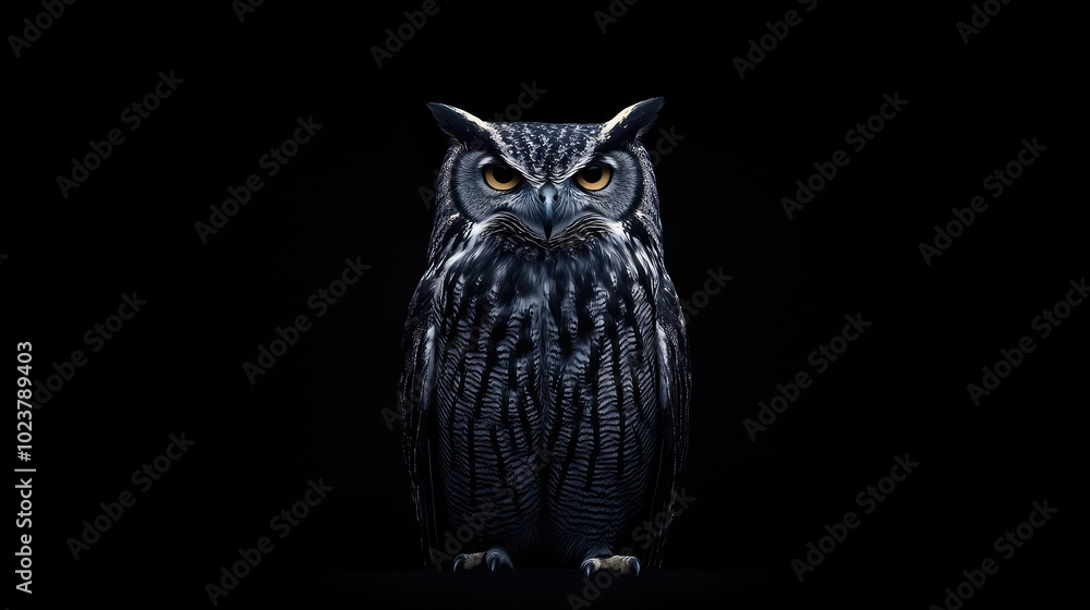 A majestic owl perched on a dark, black background, with its sharp eyes and detailed feathers standing out in contrast. --ar 16:9 --v 6.1 Job ID: 63190156-a2d5-4485-90d7-f07f0460f295 A majestic owl perched on a dark, black background, with its sharp eyes and detailed feathers standing out in contrast. --ar 16:9 --v 6.1 Job ID: 63190156-a2d5-4485-90d7-f07f0460f295