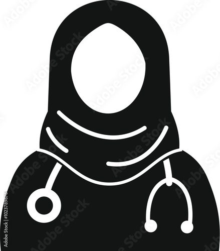Simple vector icon of a female medical professional wearing a hijab
