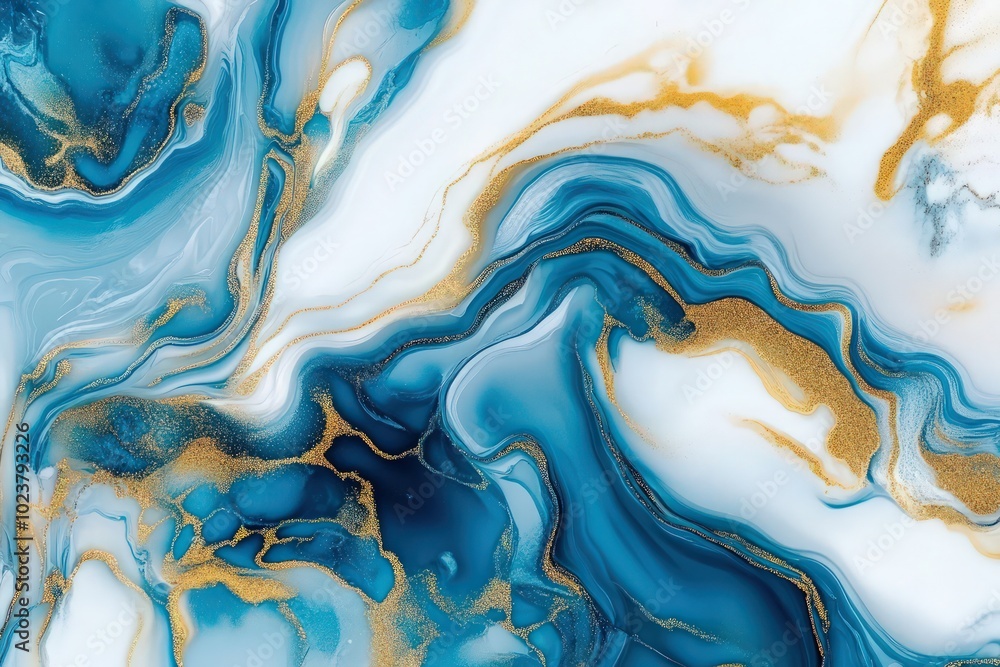 Abstract liquid marble texture in blue, white, and gold hues Abstract liquid marble texture in blue, white, and gold hues